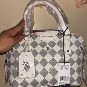 U.S. Polo Assn. White and Black Satchel Bag with Structured Design